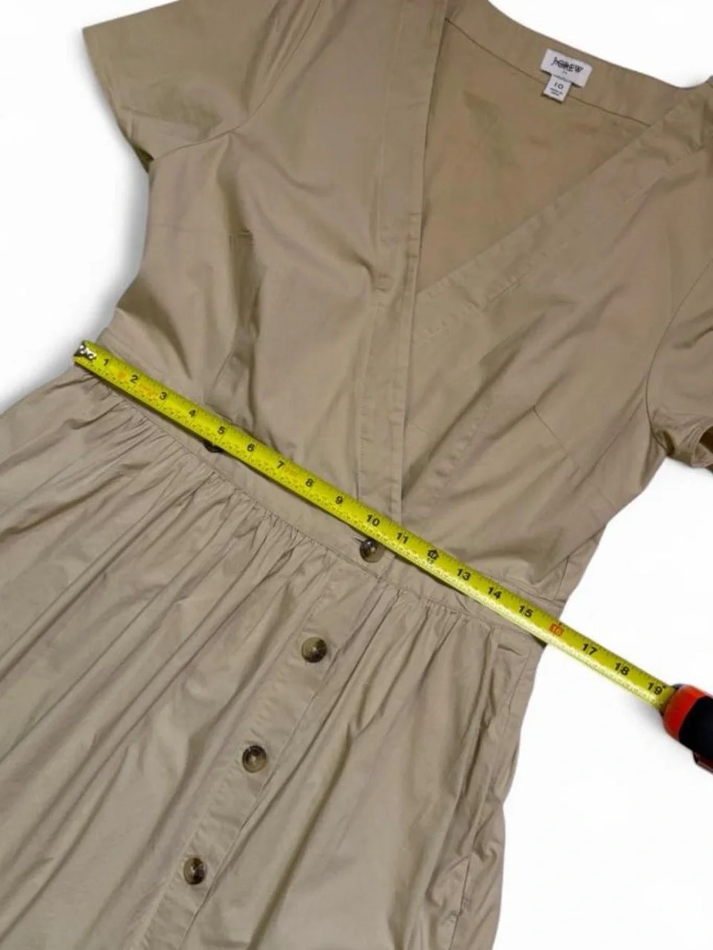JCrew Tan Beige Short Sleeve Cotton Button Front Wrap Midi Dress